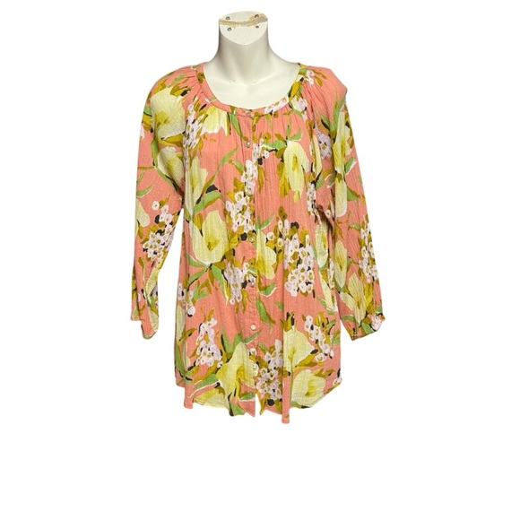 Floral Blouse with Pink and Yellow Design - Picture 1 of 8